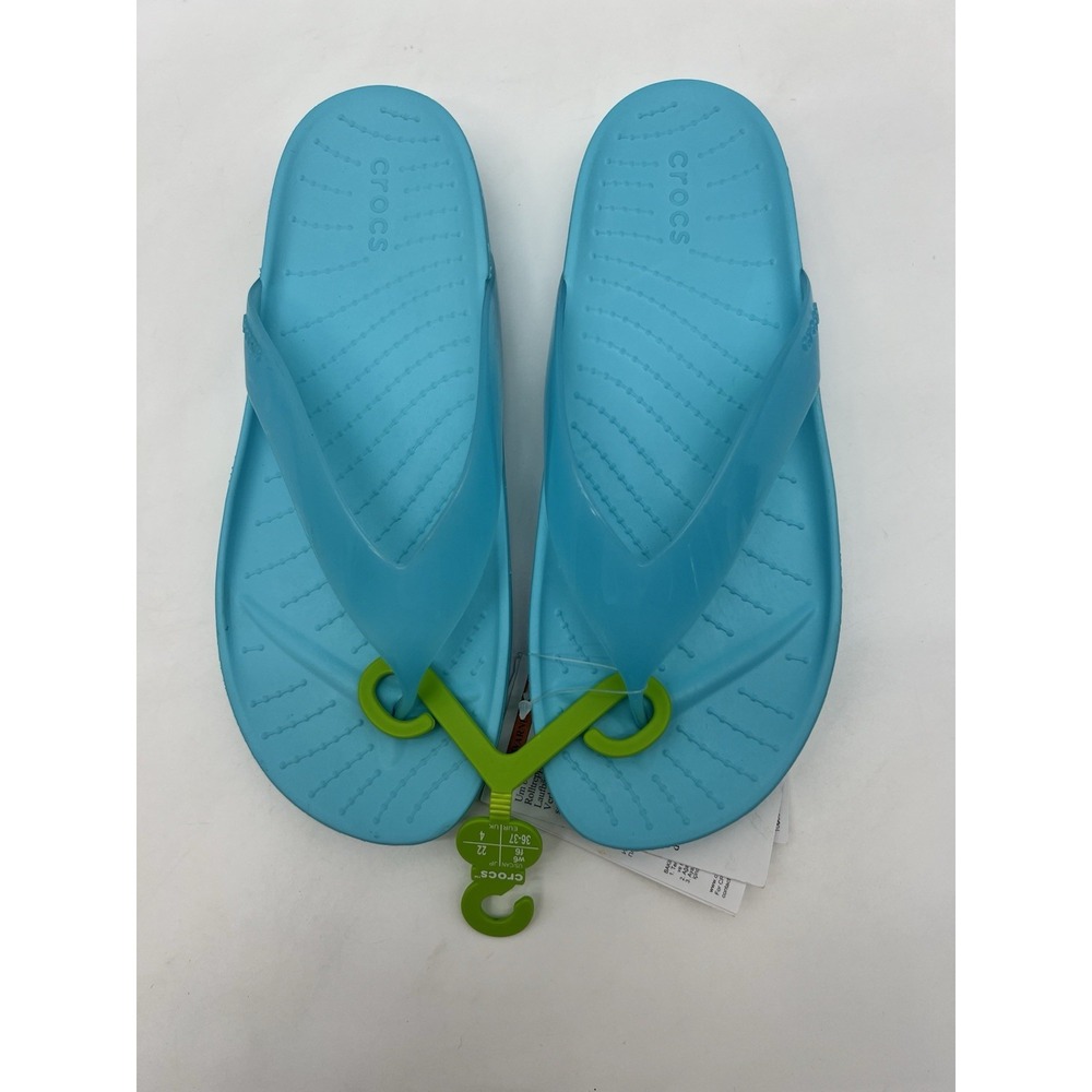 Crocs Women's 6 Splash Glossy Thong Flip Flop Blue Neptune 208534 NWT